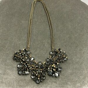 Banana Republic beaded jewel bib necklace gold-tone chain and dark gray stones